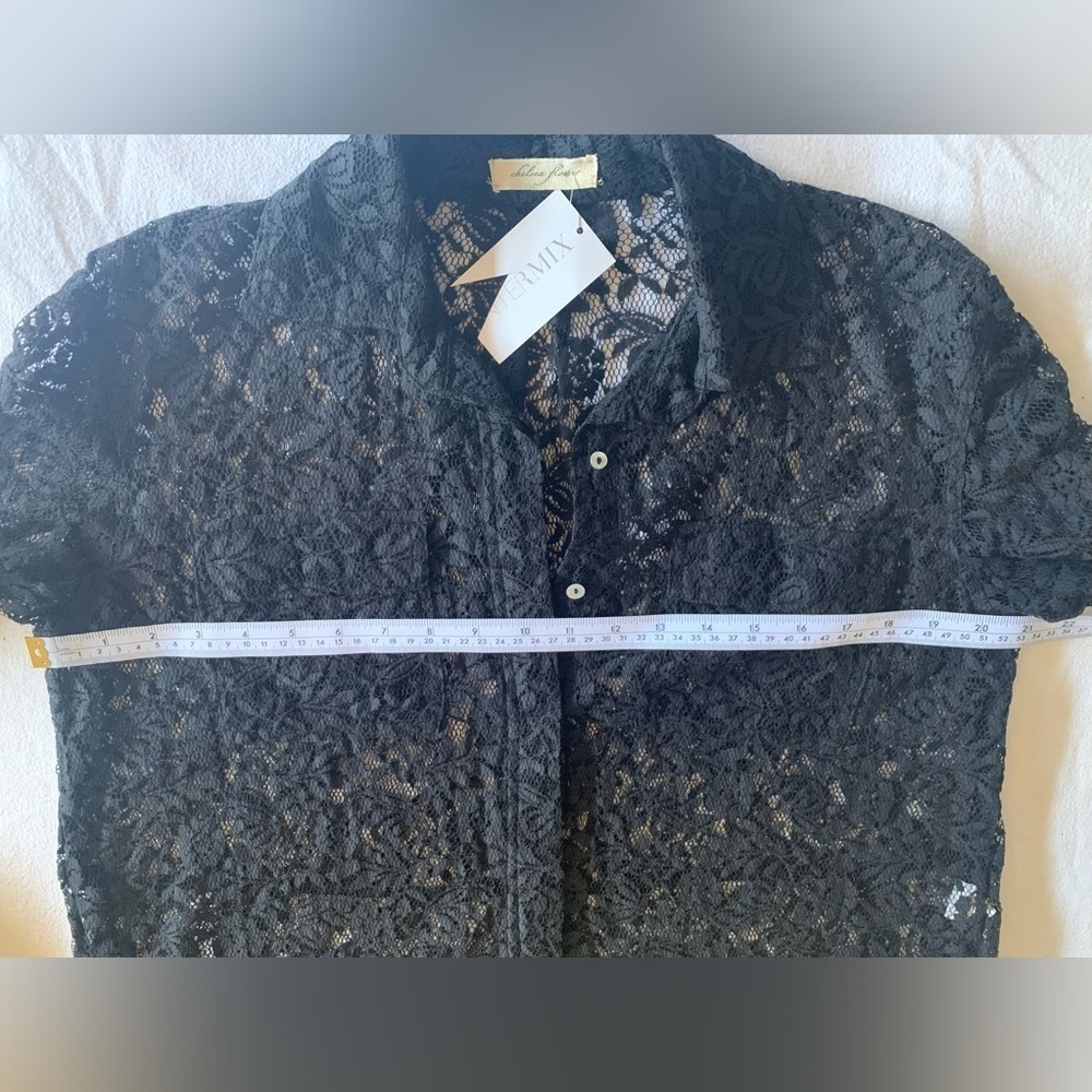 π Chelsea Flower Shirt Jacket Lace Mother of Pearl Buttons New Yearβs Eve BLK S - Picture 12 of 16